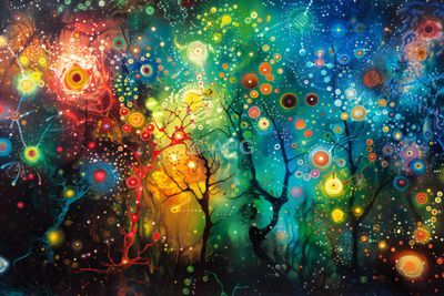 Kosmischer Wald im Opalglanz: Abstraktes Farbenspiel